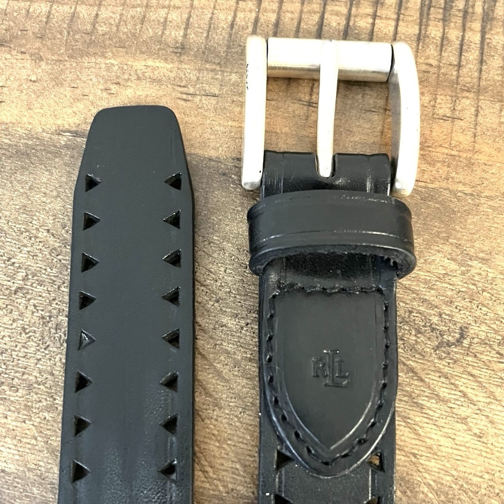 Polo Lauren Ralph Lauren Cutout Italian Leather Belt Boho Western Black Large 32 - Picture 2 of 9